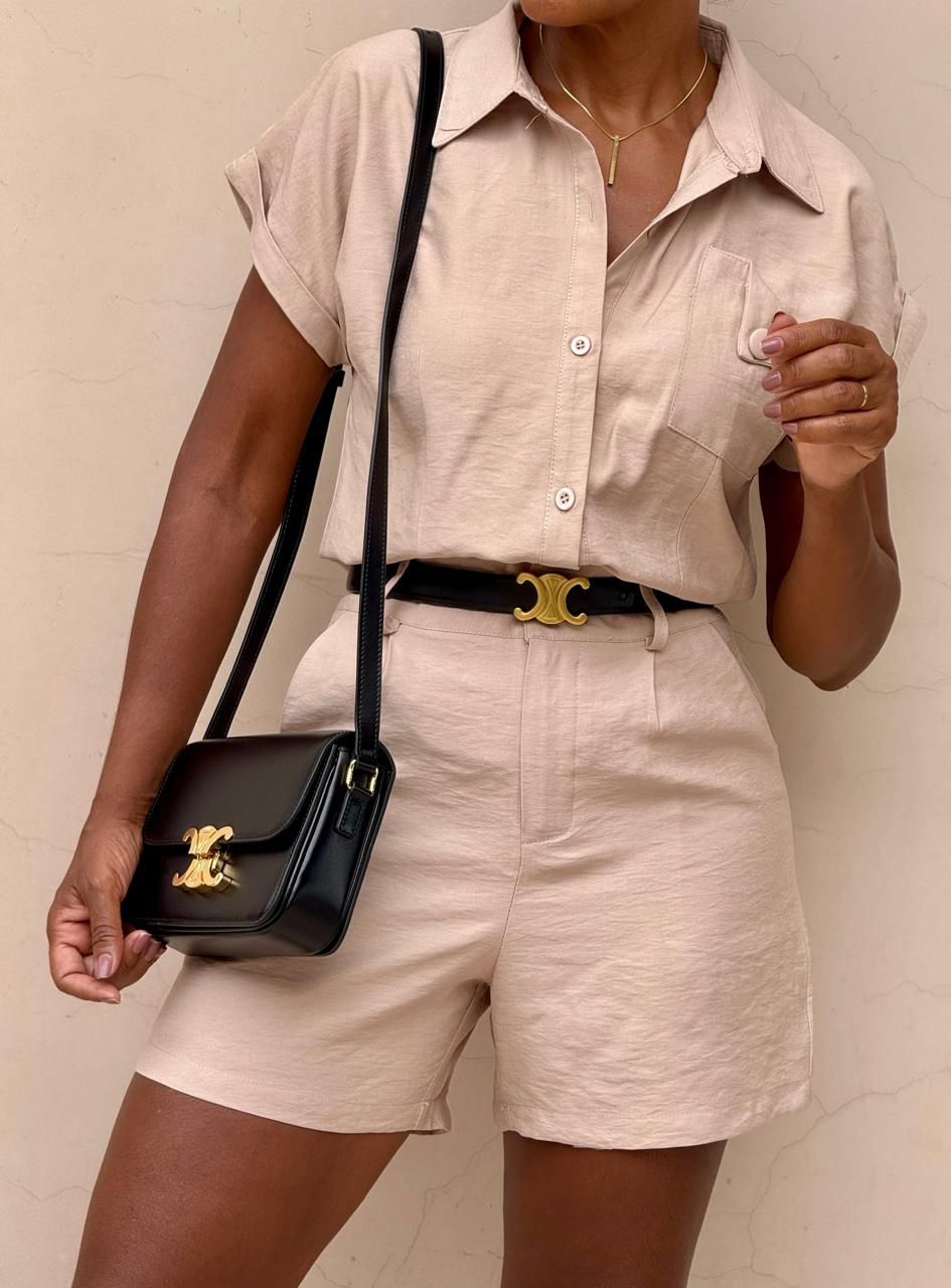 Conjunto Camisa Manga Curta e Shorts | 95% Linho 5% Elastano