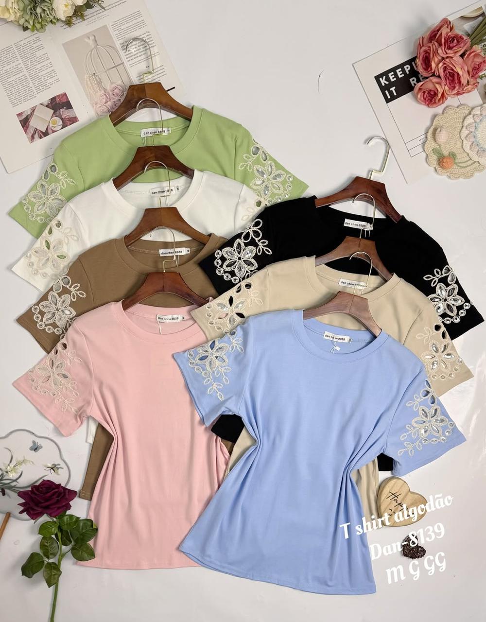 T-shirt Algodão/Elastano Com Bordas de Luxo