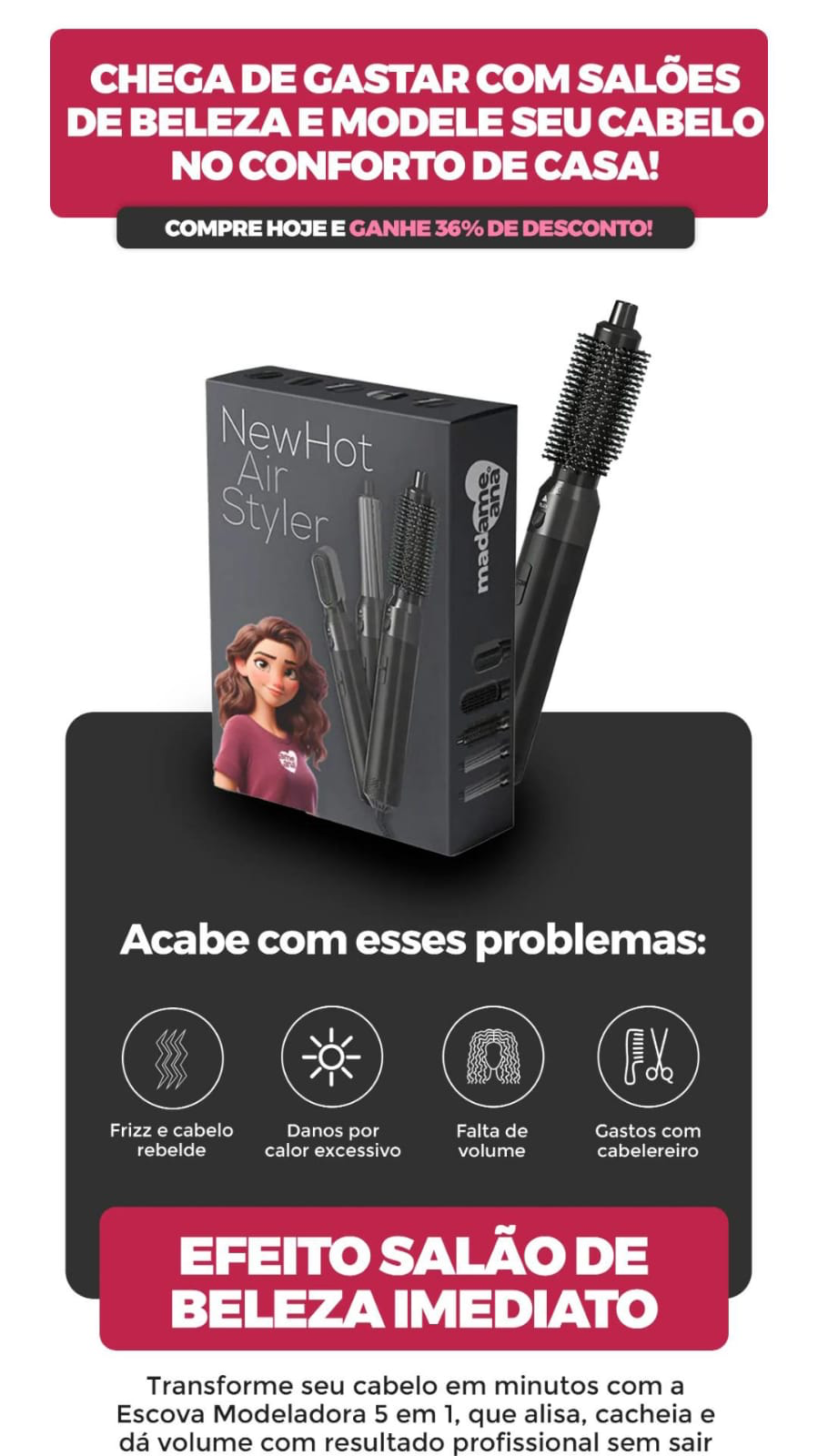 Escova Modeladora 5 em 1 New Hot Air Styler Original
