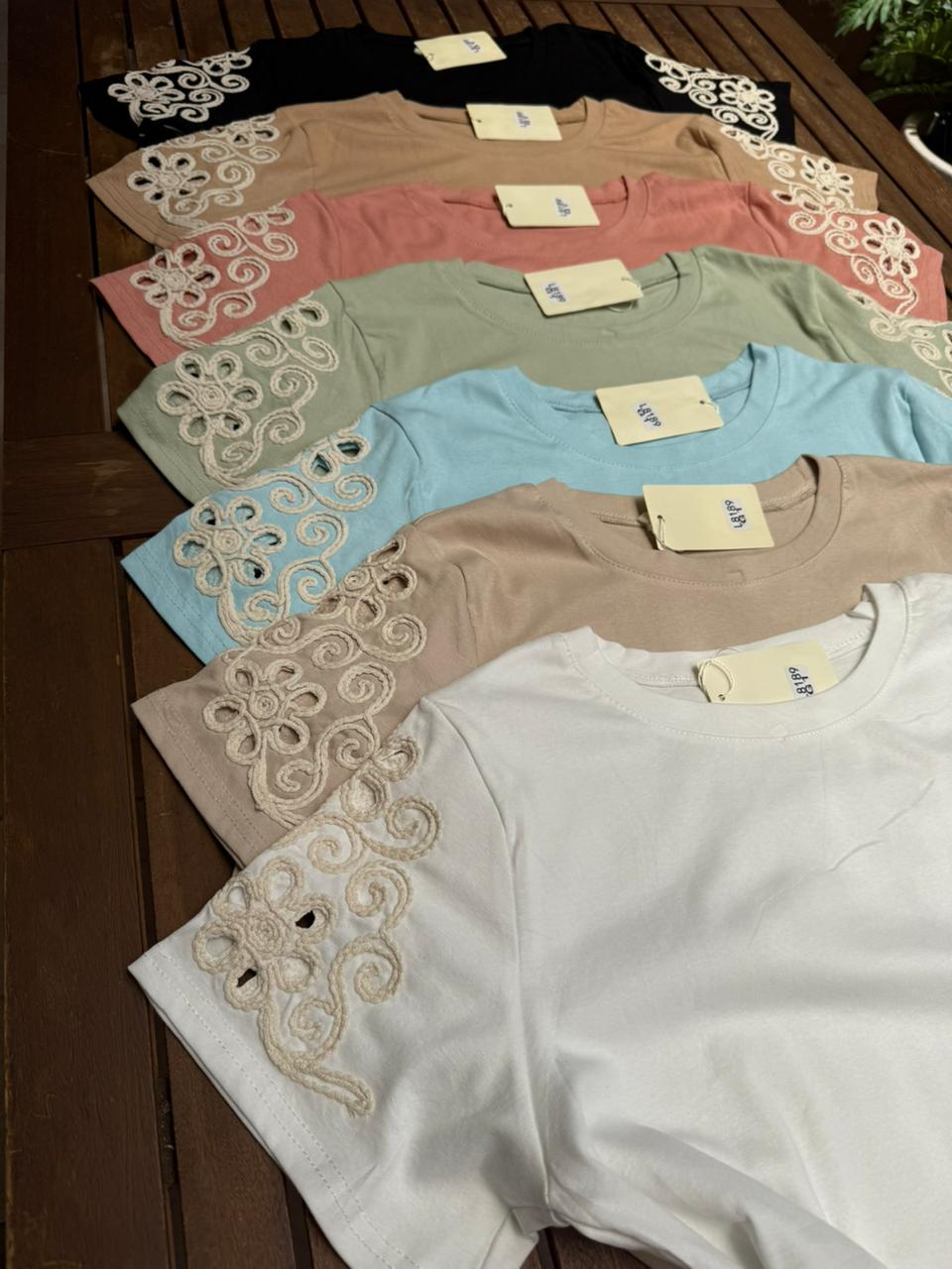 Blusa Mangas Bordadas 100% Algodão